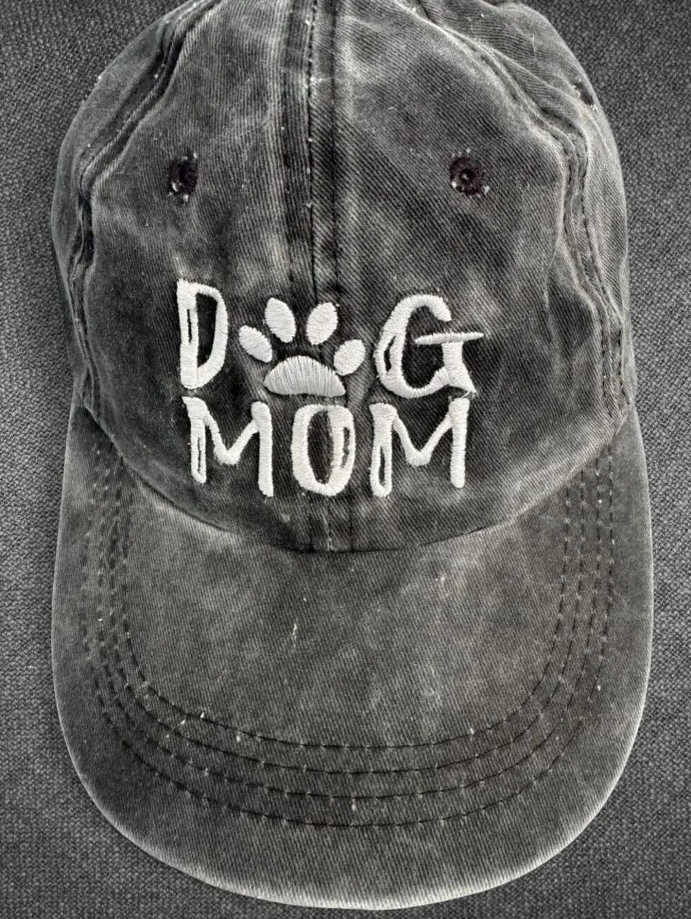 Dog Mom Distressed Black Cotton Baseball Cap